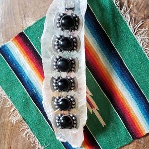 Vintage MexicanTaxco Siver Onyx Bracelet 82 gms